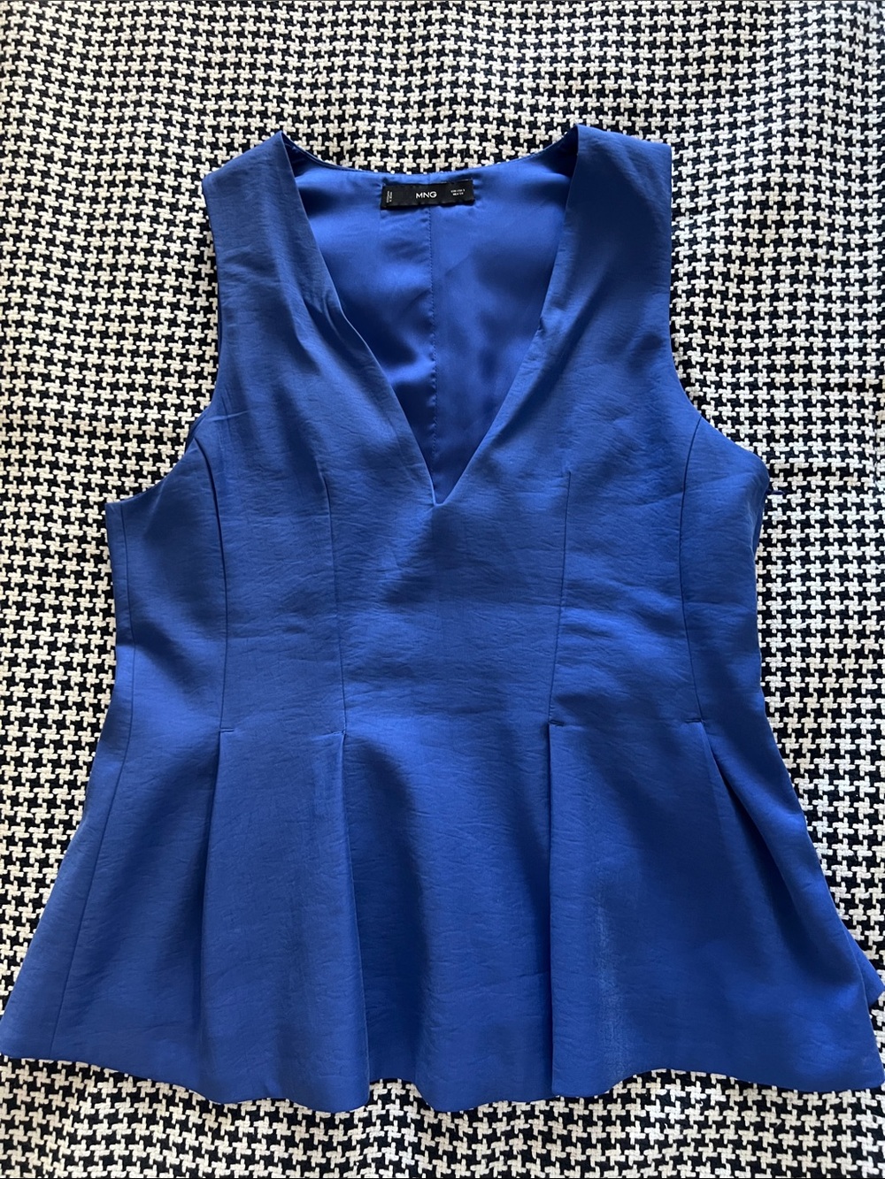 Mango Sleeveless V-Neck Peplum Top in Royal Blue